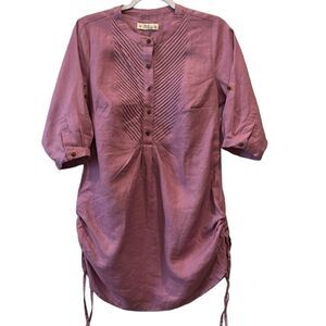 Abito Collezione High Quality 100% Linen Ruched Side Tab Sleeve Shirt Dress‌‌‌‌‌